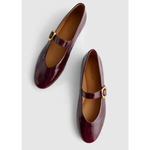 NEW Madewell Remy Mary Jane Flats Womens 8.5 Burgundy Gold Buckle Round Toe